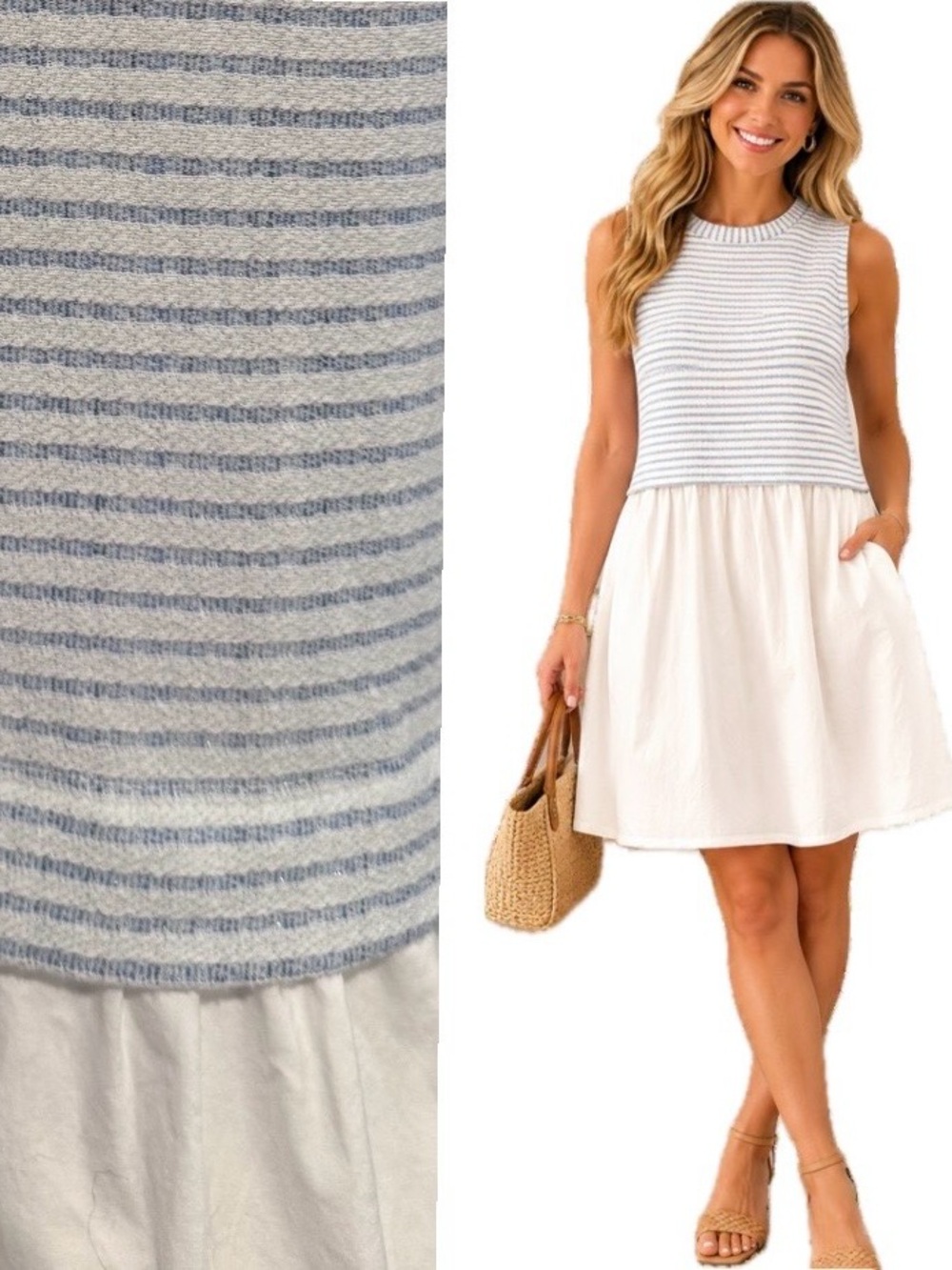 BUCKETLIST Striped Knit Top in White and Light Blue